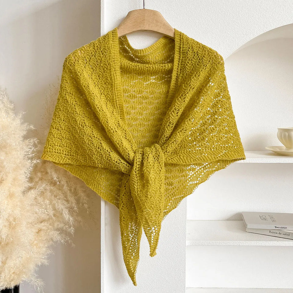Korean Hollow Out Knitted Shawl Summer Air Conditioning Fake Collar Neck Guard Knit Thin Knotted Cape Shoulder Scarf For Women