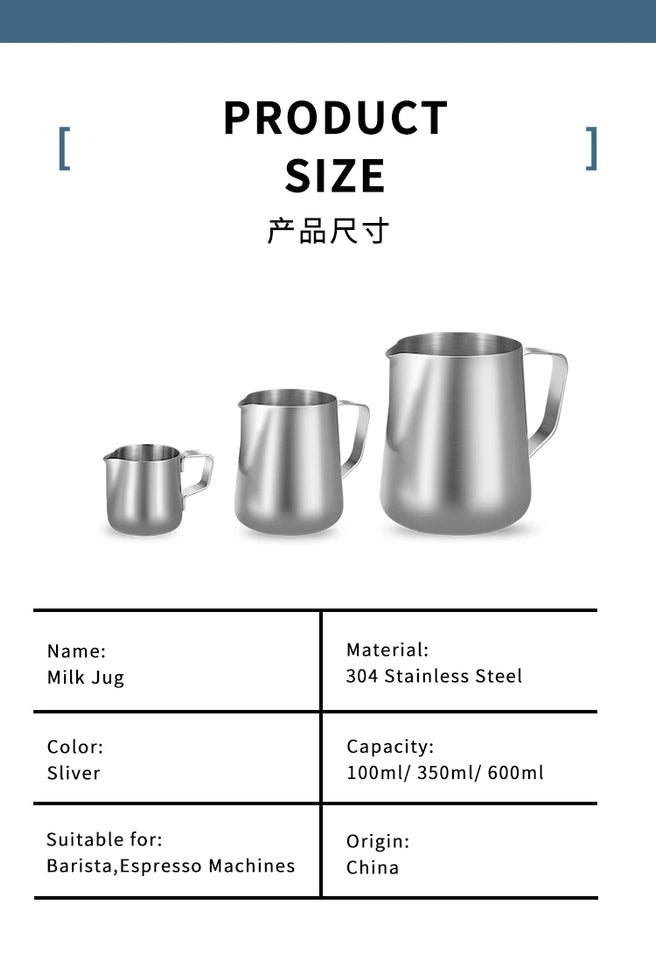 Coffee Milk Frothing Pitcher Stainless Steel Espresso Steaming Barista Latte Frother Cup Cappuccino Milk Jug Cream Froth Pitcher