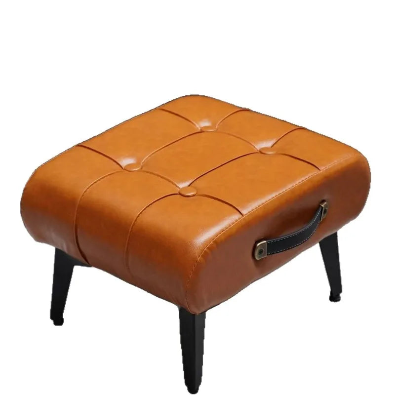 Furniture Small Upholstered Shoe Bench Oil Wax Leather Padded Entryway Shoe Changing Stool Modern Minimalist Living Room Ottoman