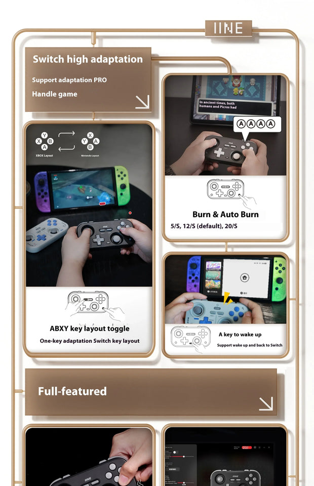 NEW IINE Palm-Sized Gamepads Wireless Bluetooth Retro Gaming Controllers 1000hz Hall Joystick Portable Android Ios Phones Pc