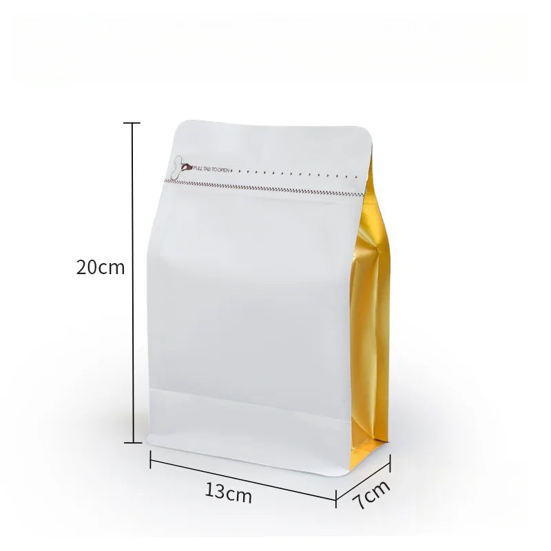 StoBag 50pcs 250g Coffee Beans Packaging Bag with Valve Aluminum Foil Heat Sealing for Powder Tea Nuts Storage Reusable Pouch