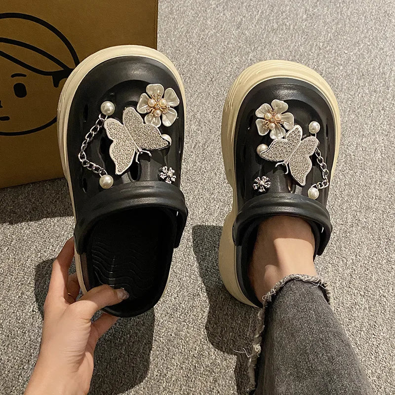 Fashion Beach Garden Shoes DIY Women's Hole Shoes 8cm Sandal Slippers Cartoon Accessories Hole Slippers Shoes for Students Girls