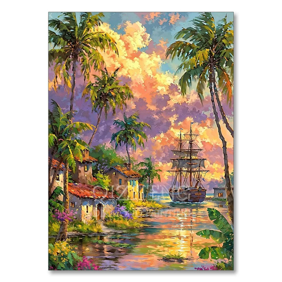 Sea Sailboat 5D Diamond Painting Kit Seaside Scenery New Arrivals Mosaic Cross Stitch DIY Home Decor Gift for Adult Beginners