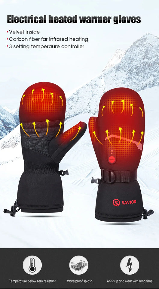 Waterproof Snowboard Cycling Motorcycle Bicycle Skiing Winter Gloves Crab Finger Style Heating Hand Warm Electric Thermal Gloves