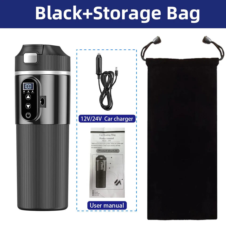 E-ACE 12/24V Car Heat Mug 500ML Car Kettle Stainless Steel Heating Travel Cup Dry burn Protection Coffee Tea Instant Noodles