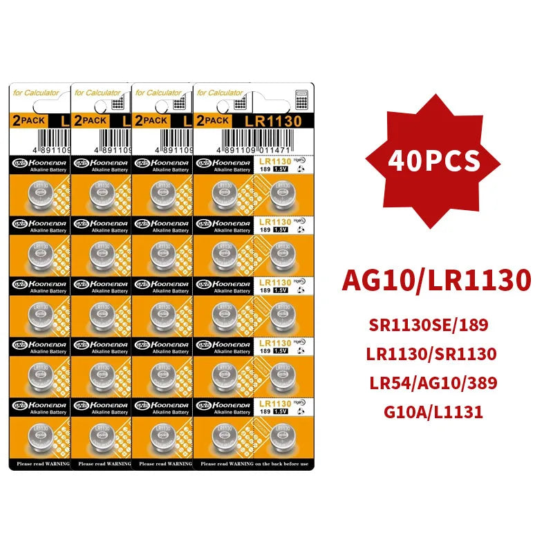 AG10 LR1130 1.55V Button Batteries (4-100PCS) - Alkaline Coin Cell for Watches,Calculators,Lasers, Toys - LR54 L1131 SR1130 389A