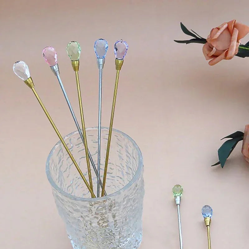 Crystal Spoon Set Long Handle Teaspoon 430 Stainless Steel Diamond Ice Spoon Perfect for Dessert Ice Cream Coffee Cocktail커피