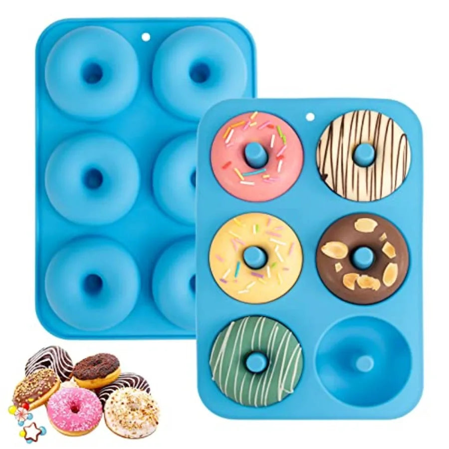 Blue Food Grade LFGB Silicone Donut Mold Set of 2 for 6 Doughnuts Non-Stick Baking Pan Dishwasher Safe Heat and Microwave Resis