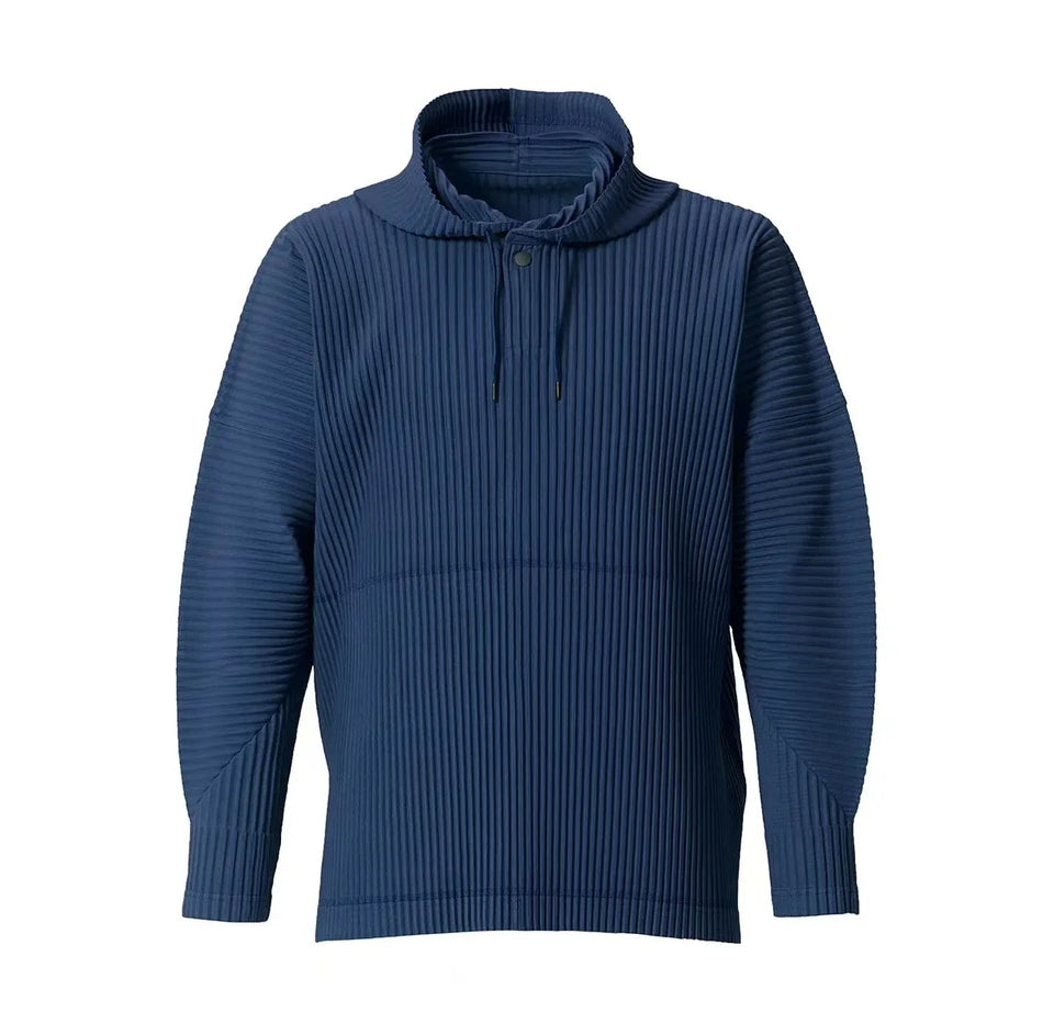 Miyake Pleated Men's Sweatshirt Hoodie Classic Pleated 2025 Summer New Tops Loose Casual Simple Drawstring Pullover Hoodie Male