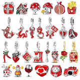 Red Series 925 Sterling Silver Koi Firecracker Dragon Heart Mushroom Coffee Machine Charm Fit DIY Bracelet Necklace Niche Gifts