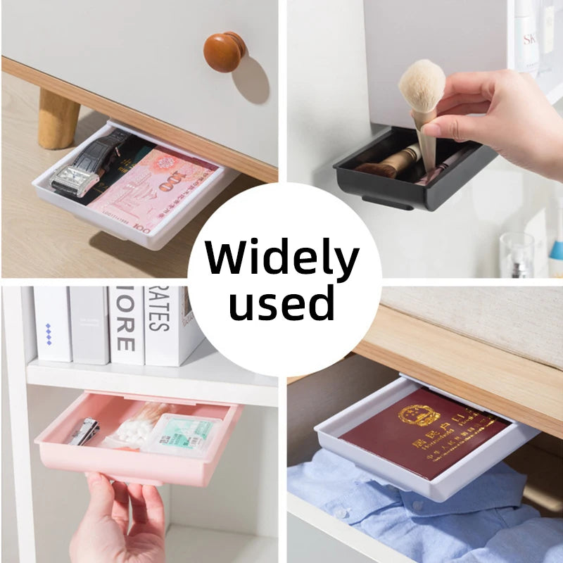  Invisible Under The Desk Storage Box Pull Out Storage Table Shelf Hanging Under Desk Drawer Large Capacity Undertable Drawer