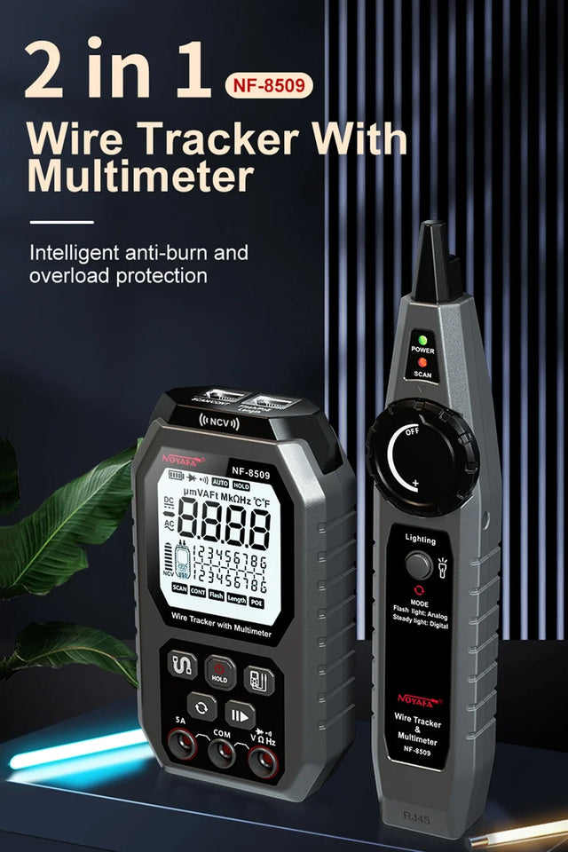 NOYAFA NF-8509 2 in 1 Network Cable Tester Detect Length Digital Multimeter Cable Tracker Cat5 Cat6 PoE Tester Continuity Test