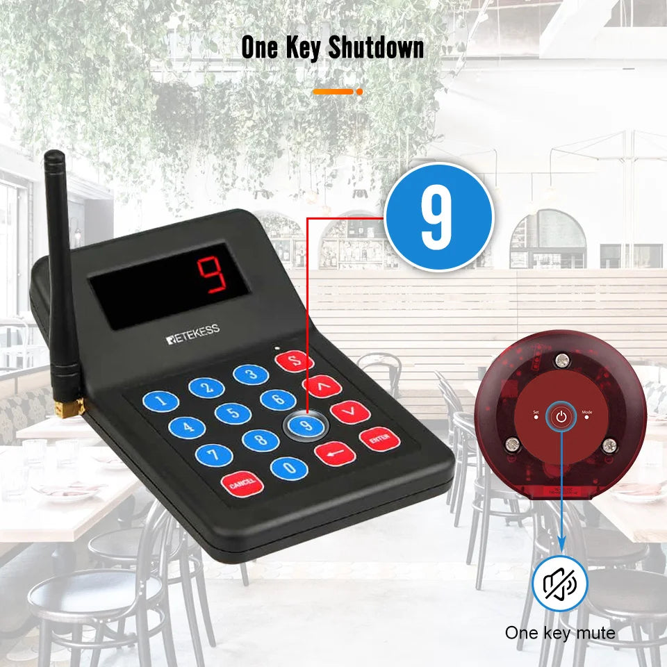 RETEKESS T119 Wireless Restaurant Paging System Coaster Vibrater Buzzer Receiver 2-Way Charge for Cafe Food Trucks