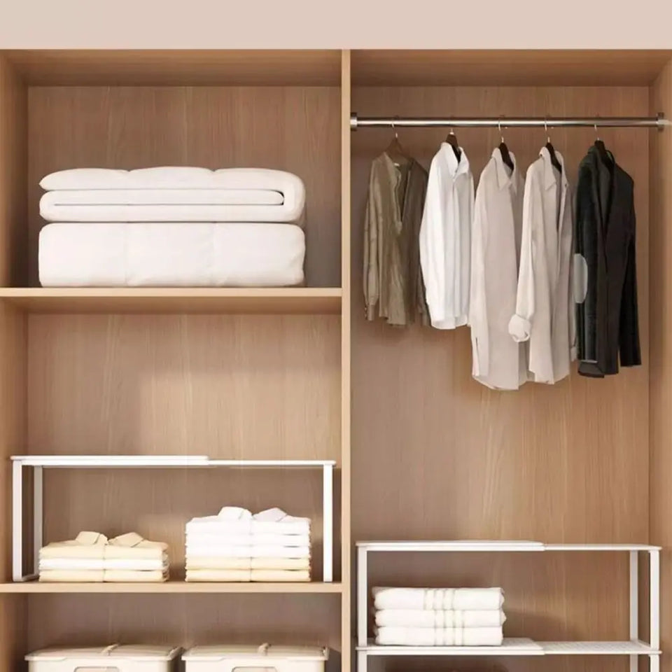 Closet Shelf Wardrobe Organizer Wardrobe Divider Board Stackable Shelves Clother Storage Rack Telescopic Adjustable