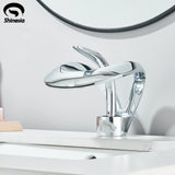 Waterfall Creative Bathroom Basin Faucet Sink Faucet Deck Mounted Hot Cold Water Mixer Crane Brass Body Single Hole Taps Mixers