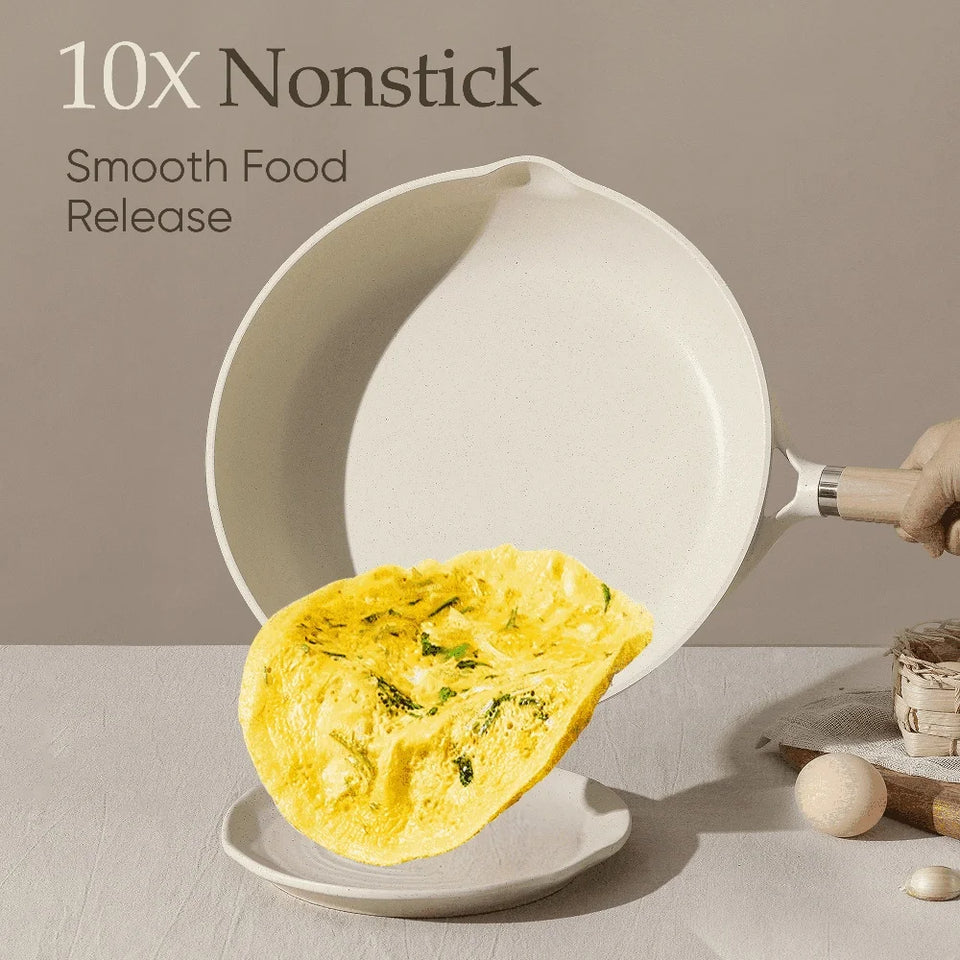 24cm Nonstick Frying Pan Granite Coating Induction Skillet Heavy Duty Omelet Pan Easy Clean Safe Cookware