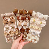 10PCS/Set Milk Coffee Girl Hair Ropes Cute Rabbit Bow Baby Princess Ponytail Rubber Bands Hair Accessory for Girl