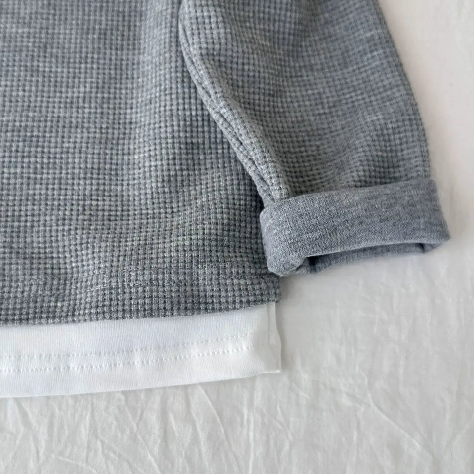 Boys' Casual Loose Cotton Long Sleeve Sweatshirt Grid Pullover Shirt 6-14 Years Spring Autumn Fashion Fake 2 Piece Top for Kids