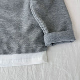 Boys' Casual Loose Cotton Long Sleeve Sweatshirt Grid Pullover Shirt 6-14 Years Spring Autumn Fashion Fake 2 Piece Top for Kids