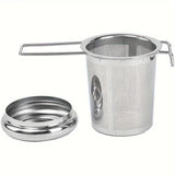 Tea filter, high-quality stainless steel, extended folding handle, tea drain with lid, multi-purpose tea filter with anti scald