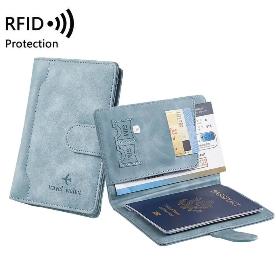 New Solid Color Passport Holder RFID Blocking Ticket Slot Clip Protective Cover Protector Leather Travel Card Bag
