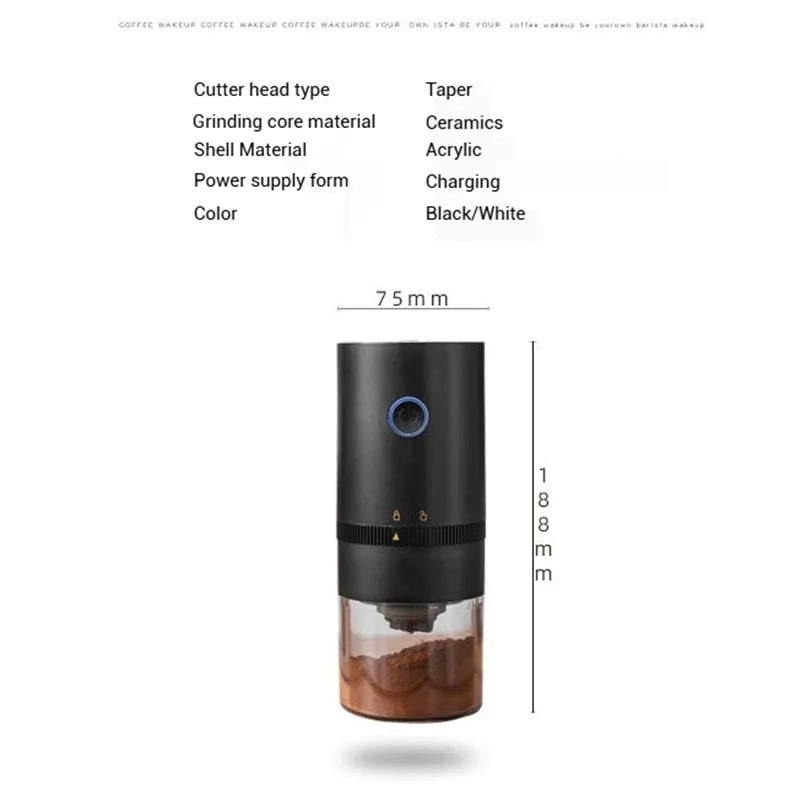 Portable Electric Coffee Grinder with USB Charging Adjustable Ceramic Grinding Core Long Endurance for Outdoor Travel