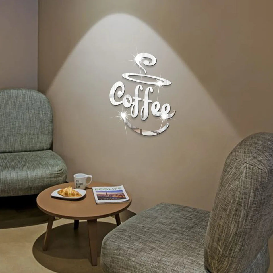 New Creative Acrylic Mirror Coffee Cup Wall Paste Living Room Bedroom Background Wall Decoration Self-adhesive Mirror