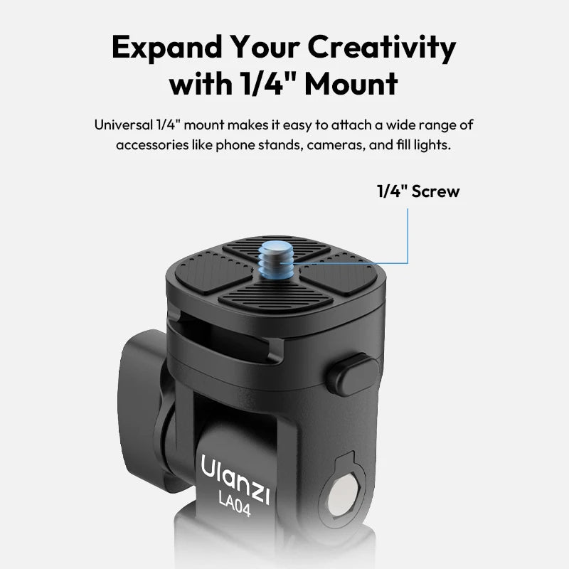Ulanzi LA04 Univeral Light Stand Adapter with 1/4" Cold Shoe Mount for Phone Stand DSLR Camera LED Light 180° Tilt for Lighting