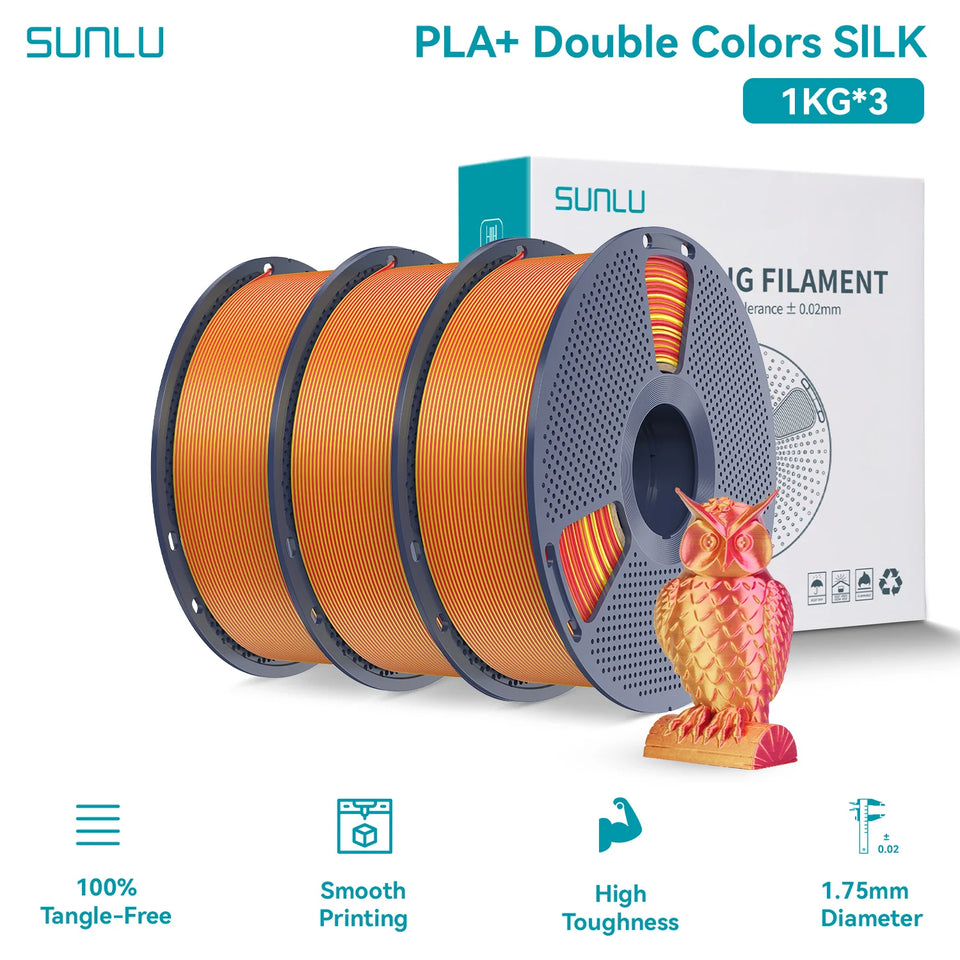 SUNLU Silk PLA PLUS 3D Filament 1.75mm Double Colors Silk Textures Pla+ Gradient Colors Filament for Most FDM 3D Printer 3KG