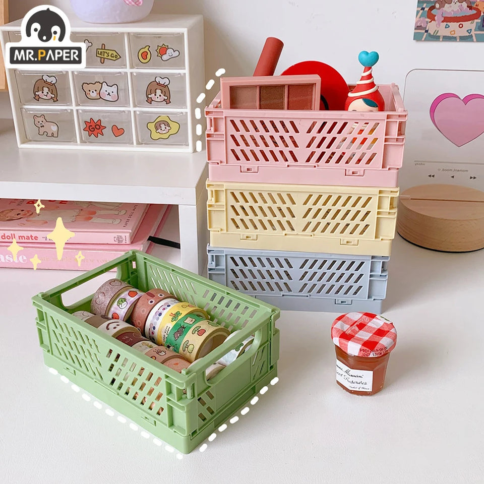 1 Pc Mini Foldable Desk Organizer Box Plastic Space-Saving Design Stationery Storage Basket for Tidy Student Workspaces