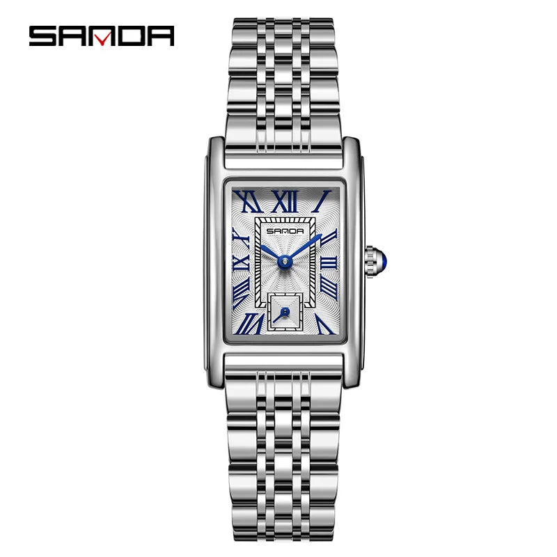 Sanda 1116 New Fashion Elegant Women's Analog Quartz Watch, Rectangle Dial, Water Resistant Business Wristwatch