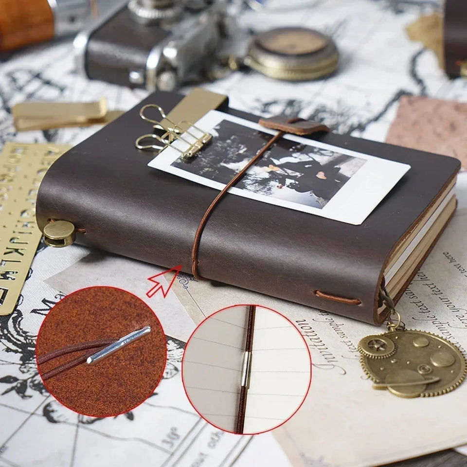 Refillable Leather Travel Notebooks Diary, Retro Handmade Leather Portable Travel Journals Sketchbook for School Office Supplies