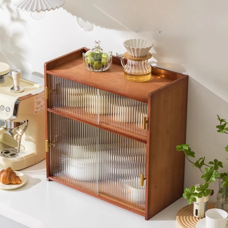 ‌Dustproof Cup Display Cabinet Glass Door Curio Shelf for Coffee Mugs Tabletop Drinkware Organizer for Dining Room/ Bar Counter