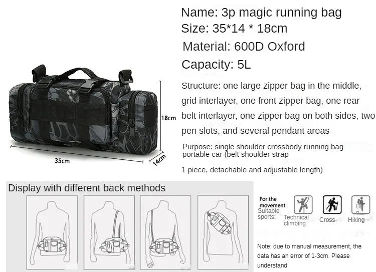 Outdoor Hiking Waist Bag 600D Waterproof Oxford Climbing Shoulder Bags Fishing Camping Hiking Pouch Chest Bag