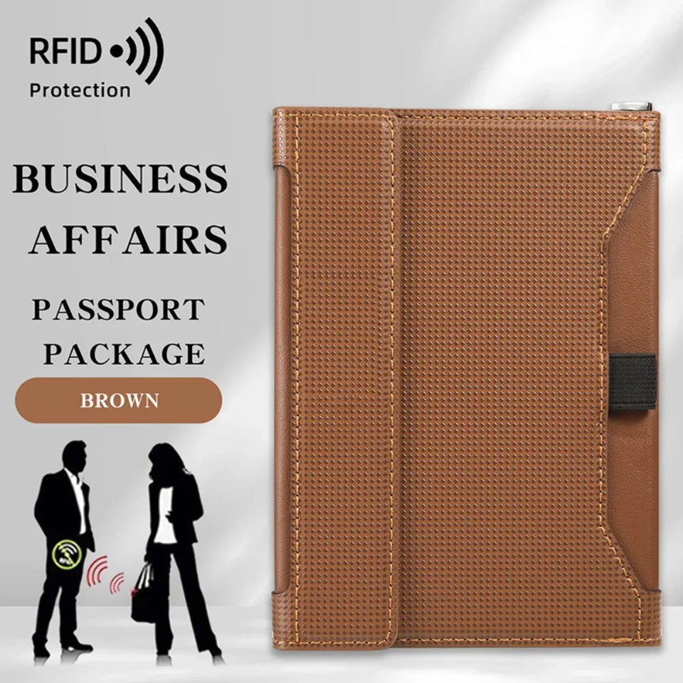 New Solid Color Passport Holder RFID Blocking Ticket Slot Clip Protective Cover Protector Leather Travel Card Bag