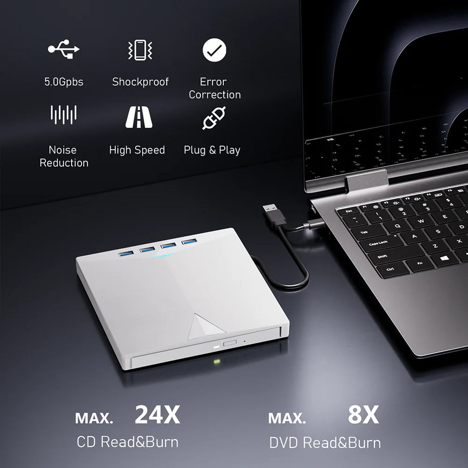 7-in-1 External DVD RW Optical Drive CD Burner Reader Player USB 3.0 Type-c optical drive external PC laptop desktop