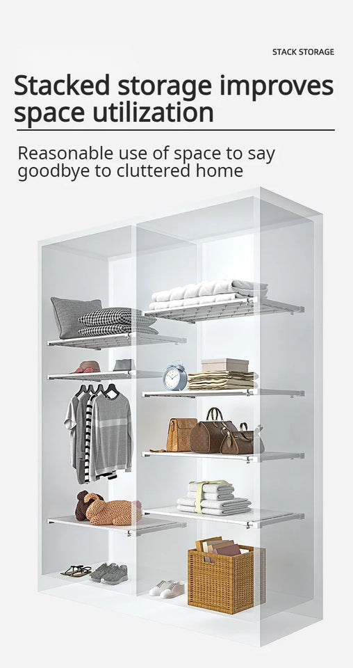 Adjustable Closet Shelf Organizer, Extendable Storage Rack with Divider, Space Saving Shelf for Home Dormitory Wardrobe Cabinet