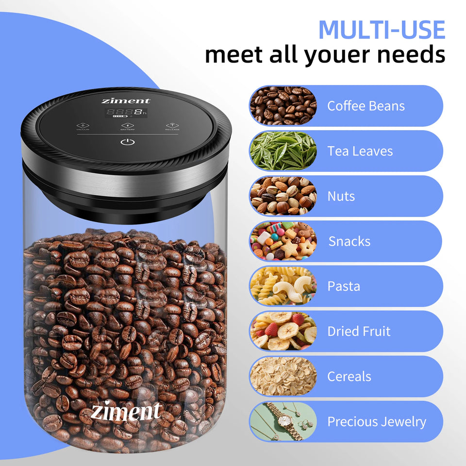 Vacuum Sealed Jar Coffee Bean Storage Bottle 1.6L/1.1lbs Kitchen Food Grain Tea Glass Jar Fresh Storage Jar Kitchen Accessories