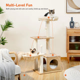 Modern Cat Tree for Indoor Cats Multi-Level Wood Cat Tower with Cozy Condo Hammock Sisal Scratching Posts Kitten House Cat Toys