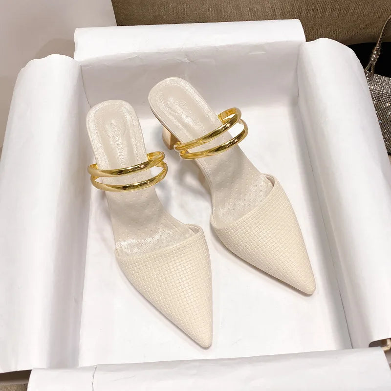 Summer Women's Fashion Pointed Sandals Elegant Temperament High Heeled Comfortable Color Blocked Slip on Half Slippers 2026