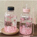 Kawaii Water Bottle Aesthetic Tumbler For Ice Coffee Juice Tea Cute Bowknot Plastic Cups With Straw Lid Portable Drinking Bottle