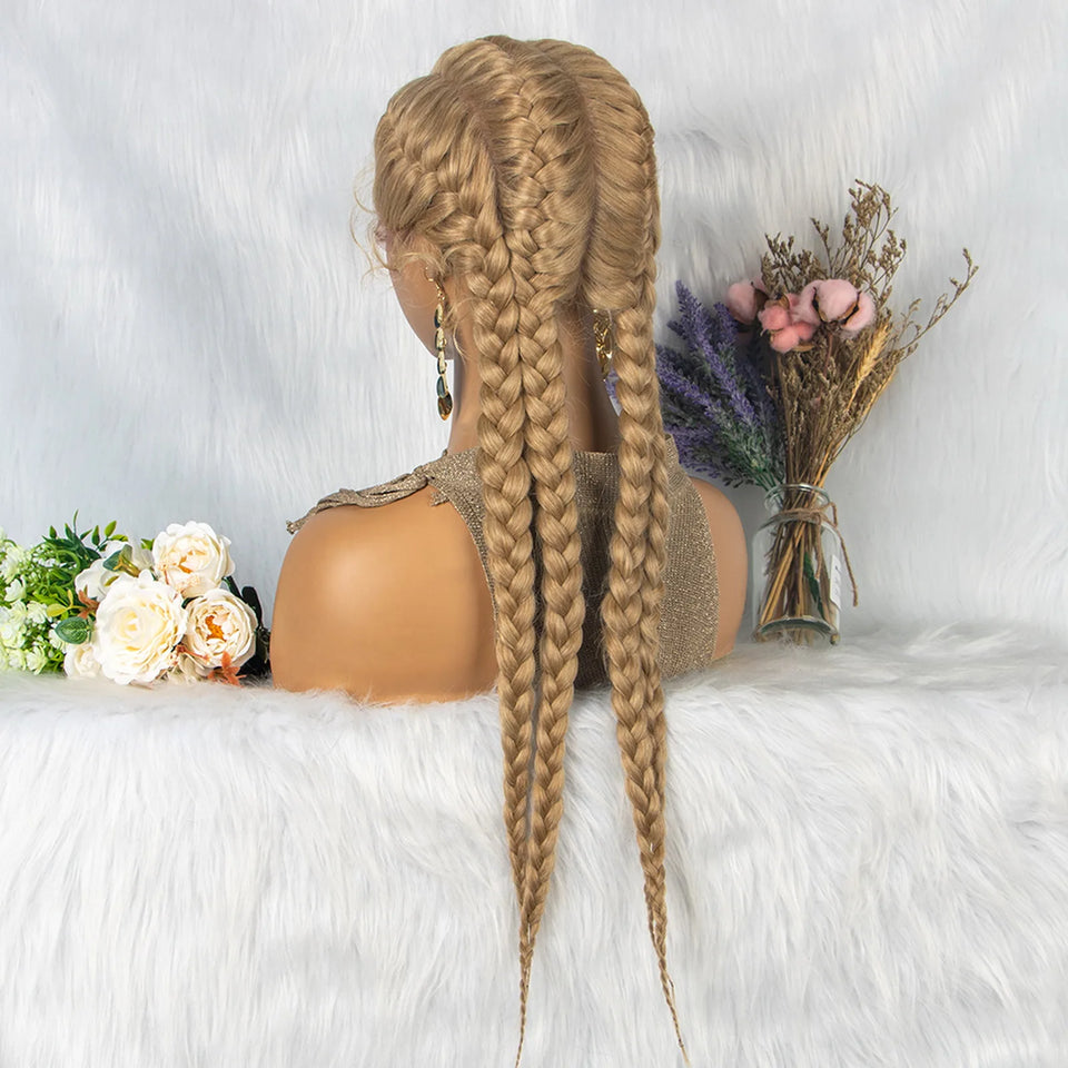 KIMA New Arrival 26 Inches Braided Wigs Synthetic Lace Front Hair Wig With Baby Hair for Black Women