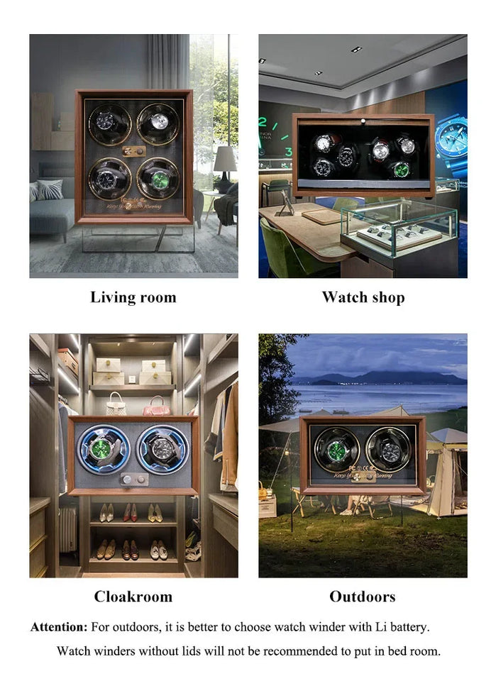 Watch Winder for Automatic Watches Box Storage 3 Slots Mechanical Watch Case Black Walnut Wood Safe Display Box LED Light