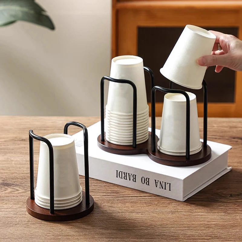 Shelf Tea Mug Organizer Kitchen Office Accessory Wooden Paper Cup Holder For Disposable Cups Desktop Coffee Table Storage