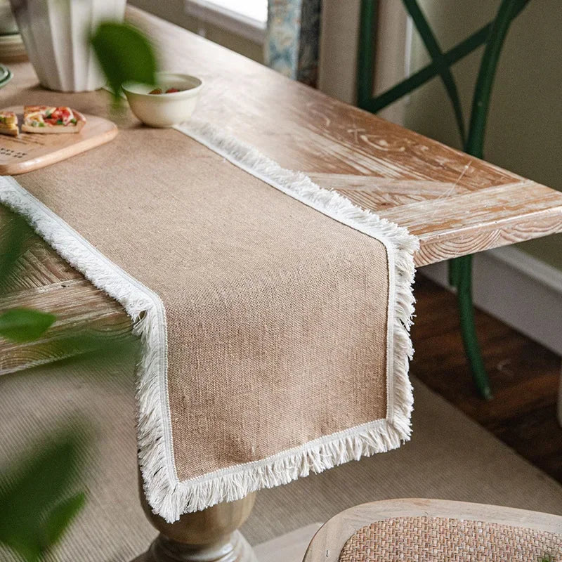 Natural Burlap Table Runner Farmhouse Jute Fabric Kitchen Coffee Tablecloths for Wedding Aisle Carpet Garden Outdoor Decorations