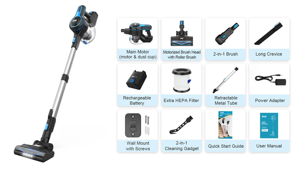 INSE N5T Cordless Vacuum Cleaner Original Accessories for N5T Vac Cleaner Battery HEPA Floor Brush Host Header Replacement Parts