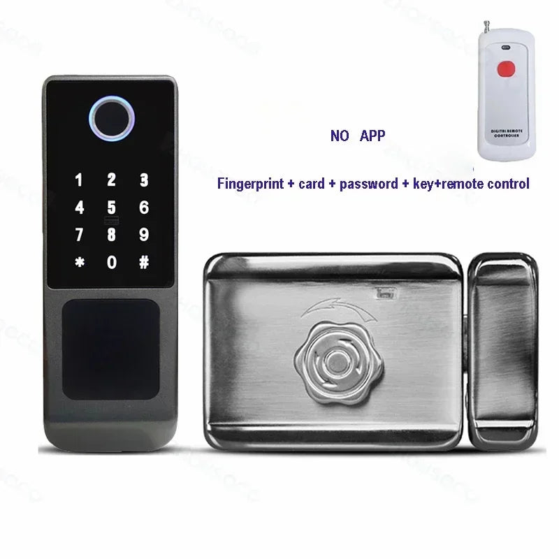 IP66 Waterproof Tuya Wifi Fingerprint Smart Door Lock Outdoor Gate TTLock Bluetooth Password Card Electronic Rim Lock For Home
