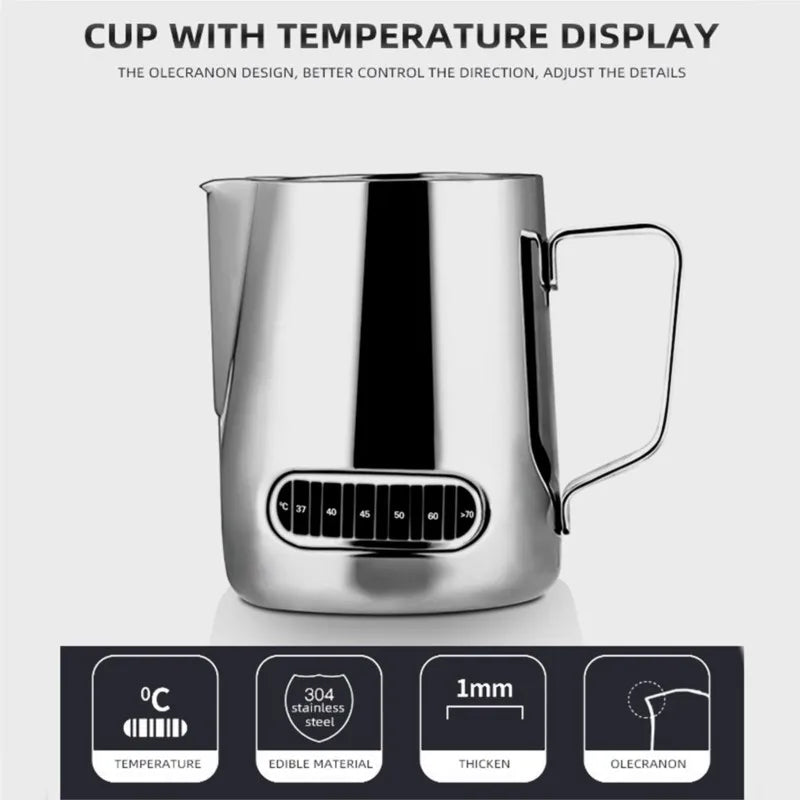 350/600ml Stainless Steel Coffee Latte Cup With Temperature Display Milk Foam Pitcher Espresso Pot Milk Sparkling Cream Cup