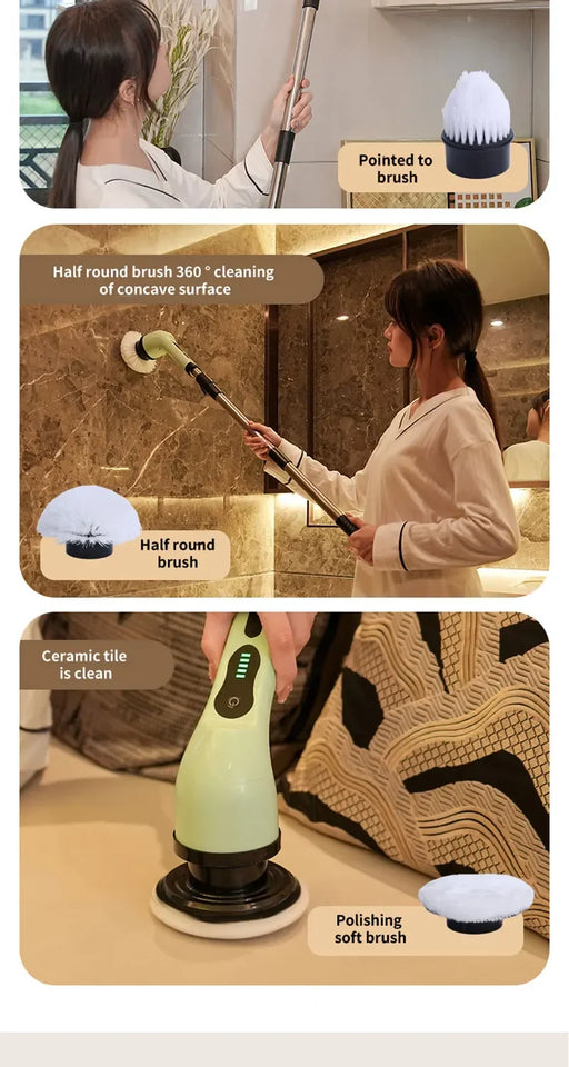 Electric Spin Scrubber 9-in-1 Cordless Rechargeable with 9 Brush Heads, Multipurpose Cleaner for Bathroom Kitchen Floor