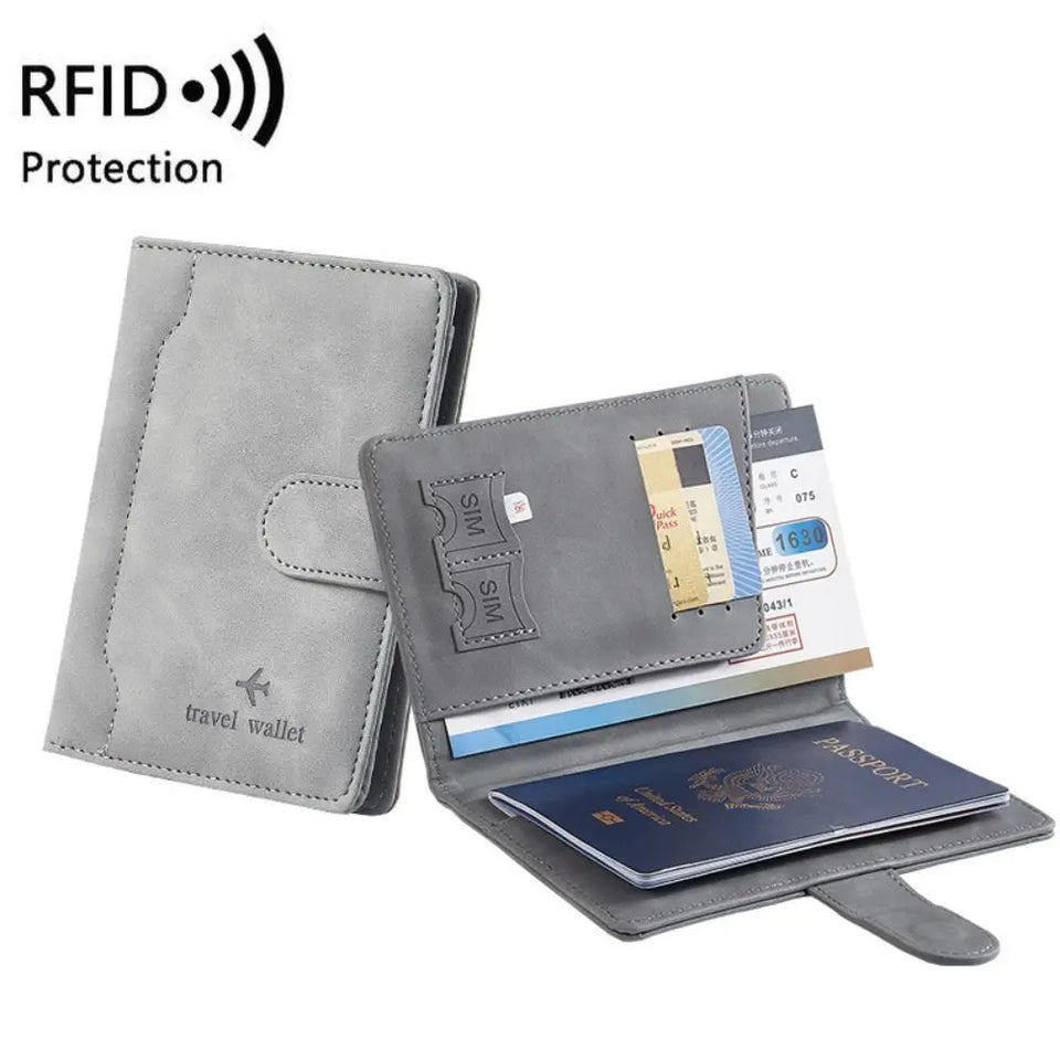 New Solid Color Passport Holder RFID Blocking Ticket Slot Clip Protective Cover Protector Leather Travel Card Bag